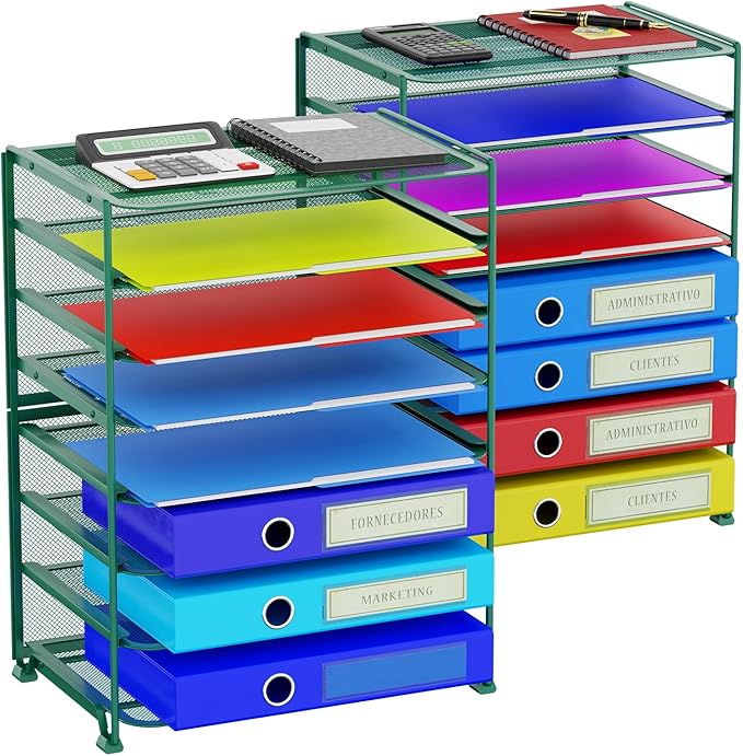 Simple Trending 2 Pack 8 Tier Letter Tray Paper - Mesh Desk File Organizer for Office School Desktop, Green