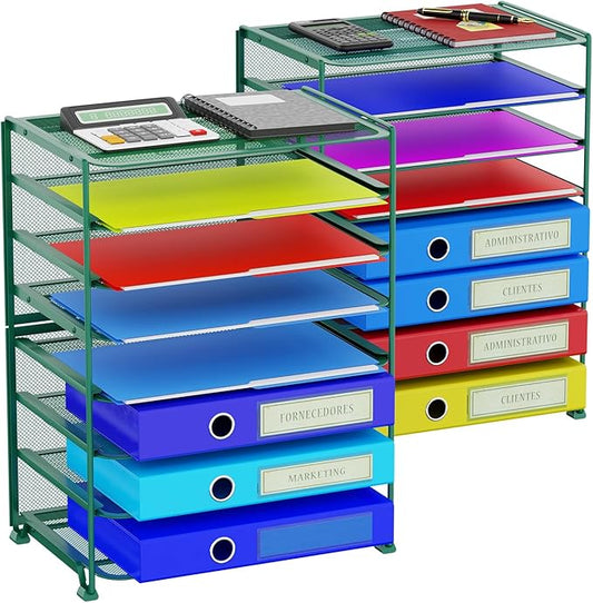 Simple Trending 2 Pack 8 Tier Letter Tray Paper - Mesh Desk File Organizer for Office School Desktop, Green