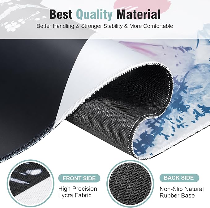 Japanese Death & Life Style Large Mouse Pad, 31.5 X 11.8 Inch Cool Design Full Desk Gaming Mouse Pad Desk Mat, Black White Cherry Blossom & Watercolor Japan Fuji Mountain Painting Mousepad