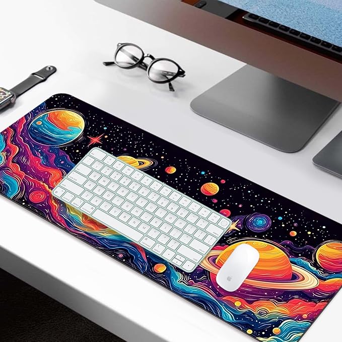 Fantasy Space Planet Gaming Desk Mat, Computer Keyboard Large Extended Long Boy Mouse Pad for Office and Home, XL (W09)
