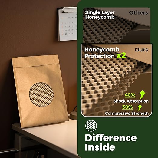 Tera Honeycomb Padded Mailers Envelopes: 5.9 x 10.7 inch 100 pcs 4-Layer Protection Self Seal Biodegradable Recyclable Kraft Paper for Jewelry Makeup Small Business Shipping Bags