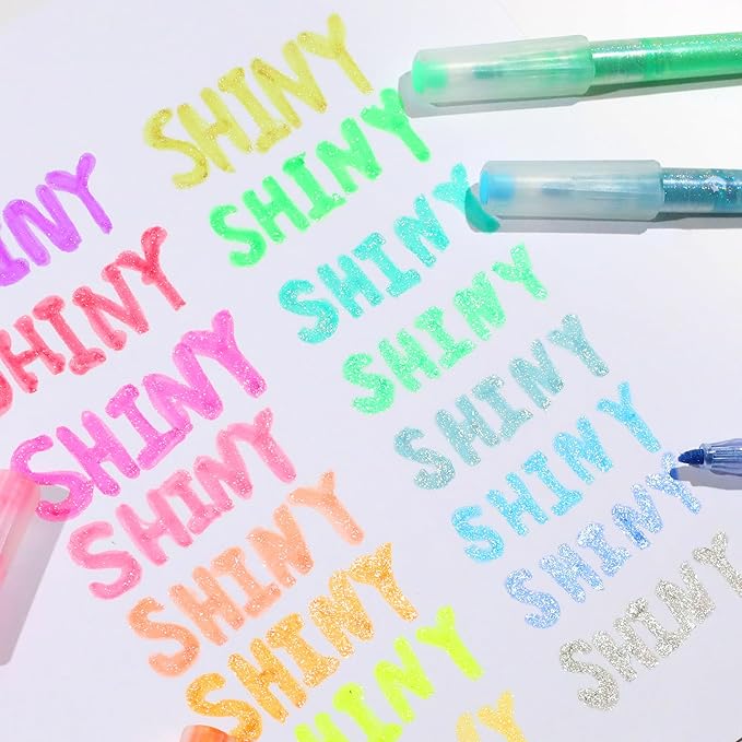 Glitter Highlighters, 16-Count, Chisel Tip Glitter Highlighters Assorted Colors, Sparkly Pastel Highlighter Markers for Adults Journaling Coloring Drawing Doodling