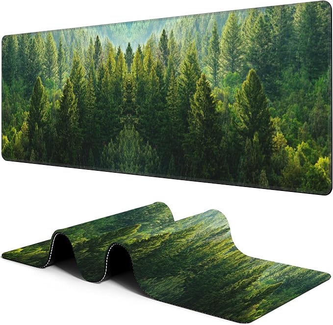 Large Mouse Pad Green Forest Extended Gaming Mousepad Waterproof Desk Pad with Non-Slip Base and Stitched Edge Keyboard Pad XL 11.8 x 31.5 Inch Mouse Mat for Home Office Desk Decor