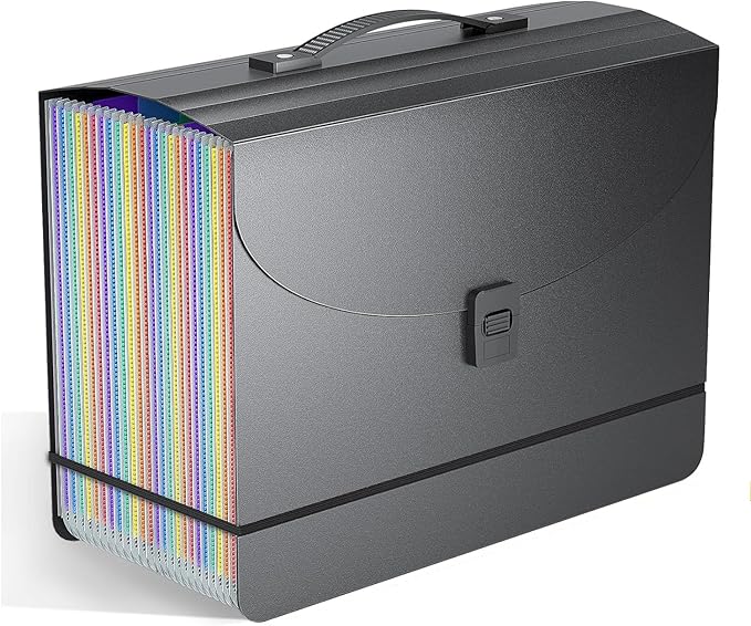 25 Pockets Expanding File Folders,Portable Accordion File Organizer,Expandable File Folder,Bill,Paper Receipt,Document Organizer,Plastic Accordian Filing Box,Colored Tabs,A4/Letter Size