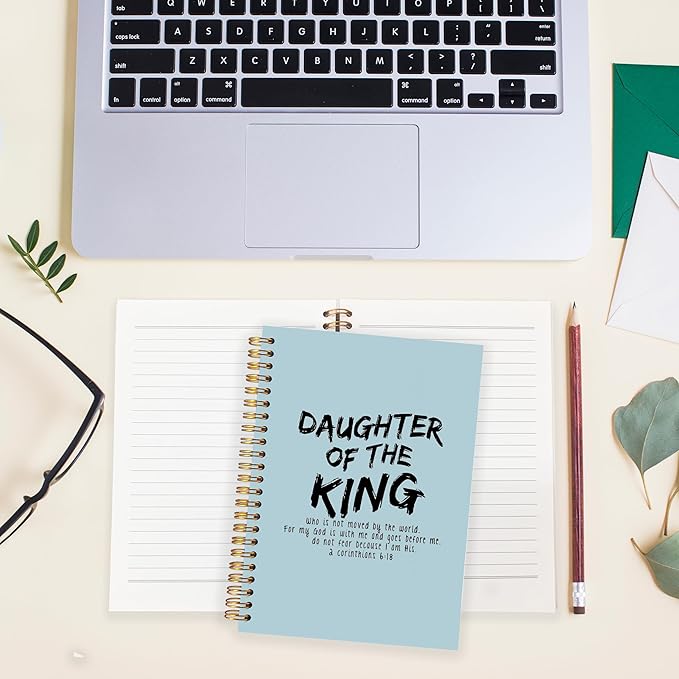 BearCake Prayer Journal for Woman,Christian Bible Journal,Christian Gifts for Women, Bible Notebooks for Note Taking, Daughter of the King,Spiral bible Notebook 5.5x8.3 Blue