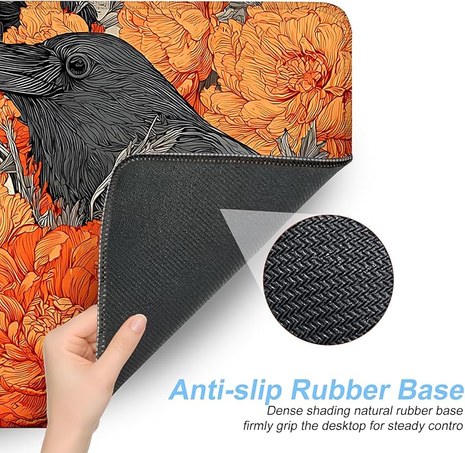 Mouse Pad Desk Mat for Desktop, Large 31.5" x 11.8" Extended Gaming Mousepad with Skull and Raven Design, Waterproof Non-Slip Rubber Base, Computer Laptop Desk Accessories for Women Men Home Office