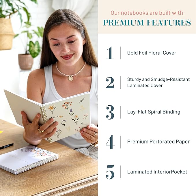 Happy Hoos® Aesthetic Spiral Notebook - 6.25" x 8.25" College Ruled Journal Notebook - Hard Cover Writing Journal for Work, School, Travel, More - Floral Notebook 8 Seasonal Designs(Spring Bloom)