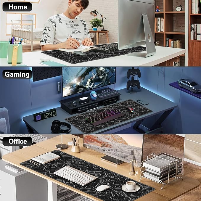 Black Mousepad, Large Mouse Pad XXL 35.4×15.7in, Extended Computer Keyboard Mouse Mat Desk Pad for Laptop with Stitched Edges, Waterproof Mousepad for Gamer Home&Office Women