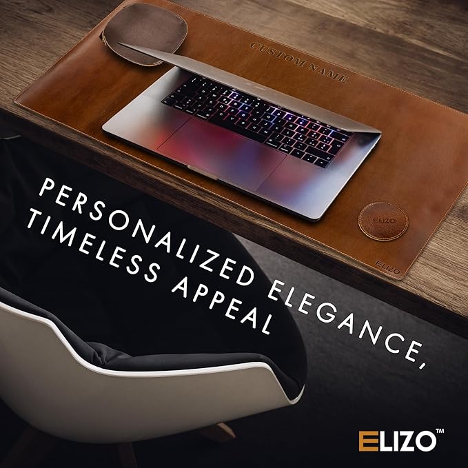 ELIZO Personalized Custom Desk Pad Set Real Leather Desk Mat Mouse Pad Unique Gifts for Him Her Leather Gifts for Men Women Engraved Embossed Monogrammed Corporate Gifts