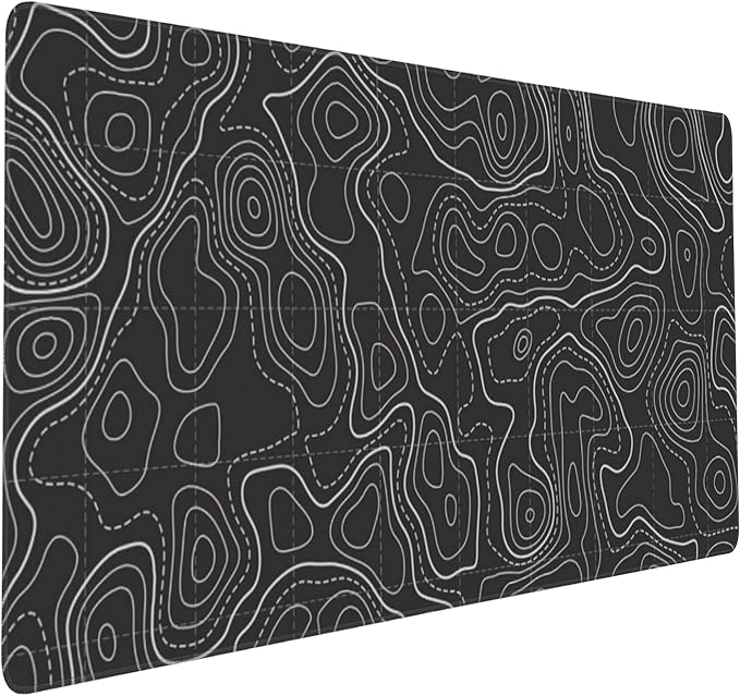 Large Gaming Mouse Pad for Desk, Black Ocean Bottom Topographic Line Map Desk Mat for Desktop, Non-Slip Rubber Base Stitched Edge Long Computer Keyboard Mouse Mat Desk Pad for Home Office 35.4"X15.7"