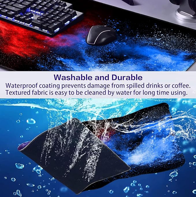 Large Extended Gaming Mouse Pad with Stitched Edges, Non-Slip Waterproof Rubber Base Mouse Pad for Office, Computer, Keyboard, Laptop and Home Desk Pad 35.4 x 15.7 x 0.12 Inch (Colorful Starry Sky)