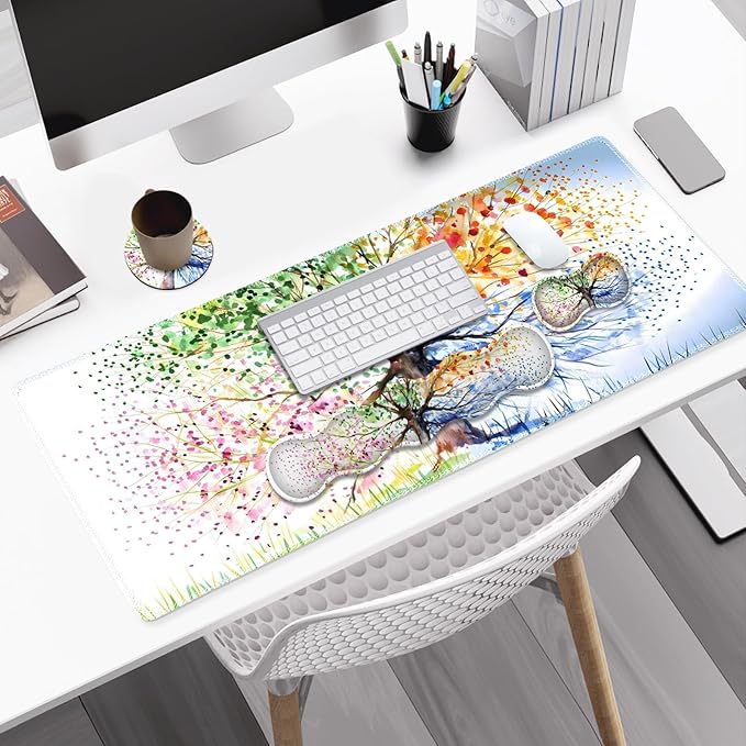 Desk Mat Gaming Mouse Pad, Cute Desk Matt Keyboard Wrist Rest for Desktop, Anti-Slip Big Mousepad Stitched Edges, XXL Large Mouse Pad with Wrist Support for Home Office Computer I Tree of Life