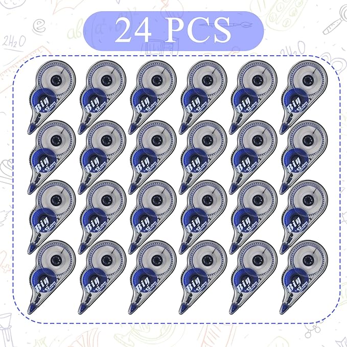 Chivao 24 Pack White Correction Tape, Classroom Correction Tape Wipe out Easy to Use Applicator Translucent Dispenser Shows for School Office Note Journal, 0.2 Inch x 39.4 Feet