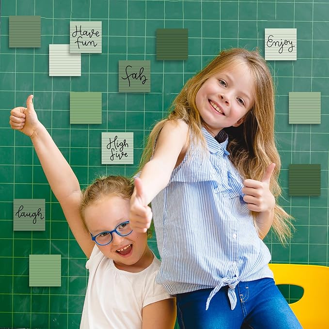 12Pcs Sage Green Lined Sticky Note 3 x 3 Inch Assorted Green Self Adhesive Notepad Removable Memo Pad for Summer Home School Office Supplies