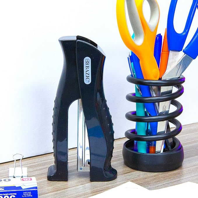 BAZIC Stand-Up Stapler w/500 Staples, Full Strip Size Standard (26/6), Black Durable Desktop Staplers for Home Office School, 1-Pack