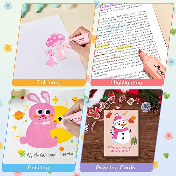 Pastel Highlighters,Chisel Tip Marker Pen,8 Assorted Macaron Colors Highlighter Pens, Mini Highlighters,Water Based, Quick Dry For Back to School Supplies，Aesthetic Highlighter for Office