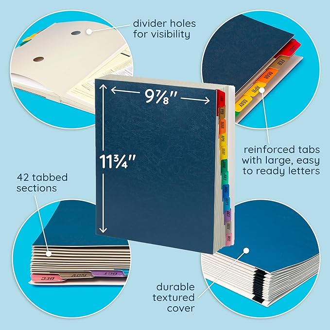 Blue Summit Expanding Monthly File Organizer, Letter Size 12 Month File Folder Organizer with Dividers, Paper Sorter for Desk and Documents