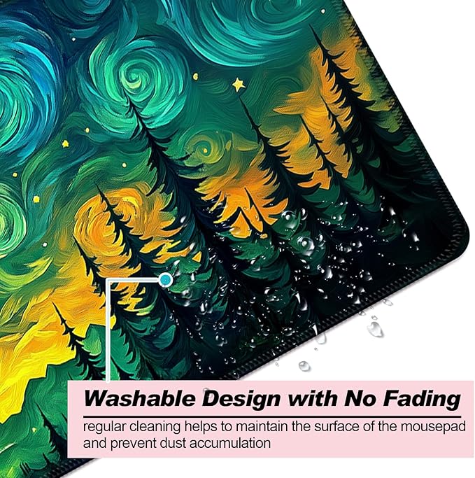 Fantasy Starry Night Forest and Dragon Gaming Desk Mat, Computer Keyboard Large Extended Long Mouse Pad for Office and Home, XL (W05)