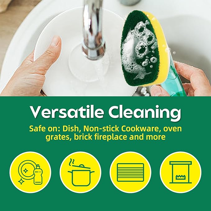 Non-Scratch Dish Wand Sponge Refill, Zero-Scratch Replacement Heads Fits Soap Dispensing Handle, Scratch-Free Dishwand Refills, Non-Scratching Scrubber Pads for Dish Wand, Safe for Nonstick Cookware