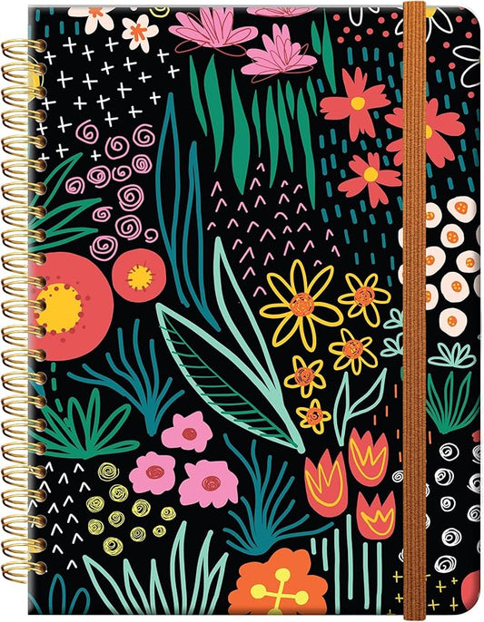 Ruled Spiral Writing Notebook,A5 Hardcover Lined College Journal for Women,Strong Twin-Wire Binding with Premium Paper,8.4" X 6",Perfect for School,Office,Home(Colorful Garden Flowers)
