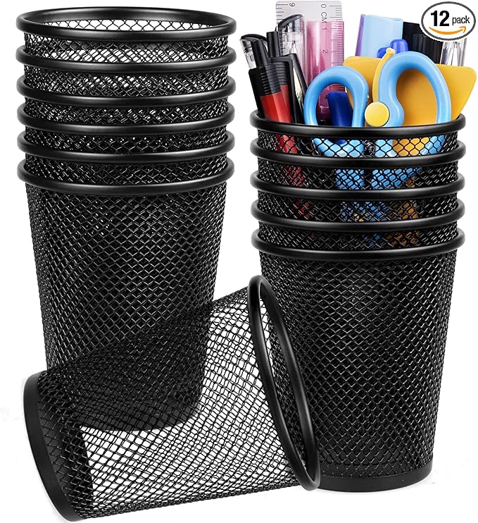 Gwybkq Pen Holder for Desk Mesh Pen Cups Metal Pencil Holder 12 Packs Desk Organizers and Storage