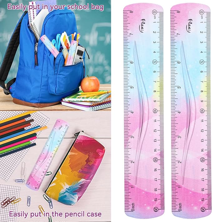 Grevosea 2 Pieces Flexible Ruler, 20cm/8inch Plastic Ruler Shatterproof Straight Edge Ruler Soft Bendable Ruler for School Classroom Office Kids & Adults (8inch)