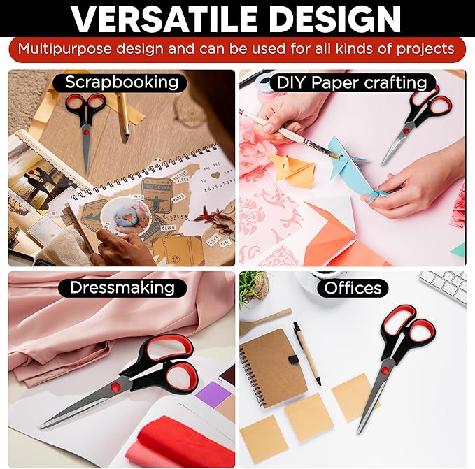 3-pack All Purpose Scissors 3 Sizes Ultra Sharp SS Blades Comfort Non-Slip Ergonomic Handle Great as Office Gifts, Home, Kitchen Shears, School, Sewing Fabrics, Crafts, And Multipurpose