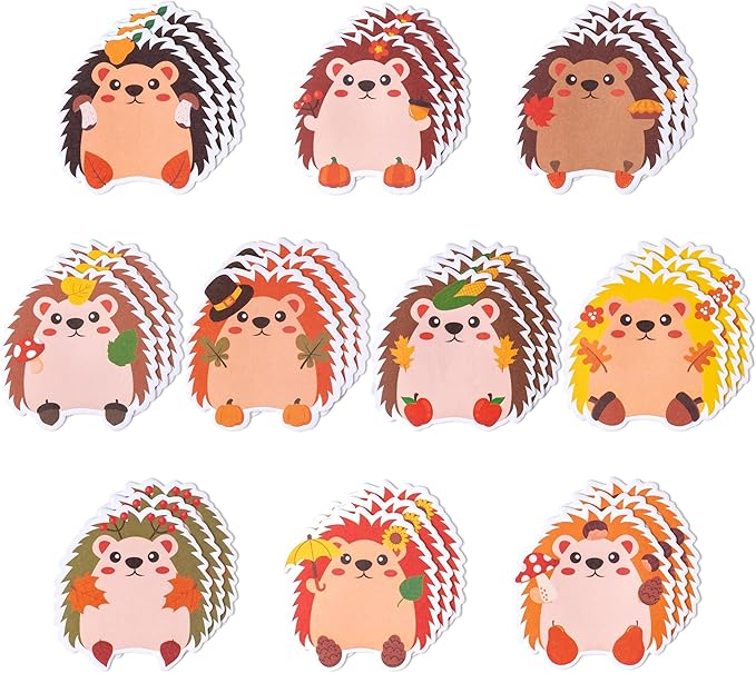 ANGOLIO Fall Cute Hedgehog Sticky Notes – 30 Pack Memo Pads, Thanksgiving Gifts Office Supplies, Autumn Classroom Decor, Self-Stick School Notes for Kids, 600 Sheets Seasonal Birthday Party Favors