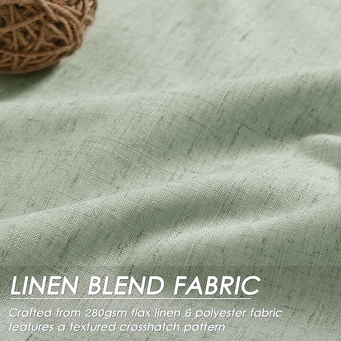 Blackout Light Sage Linen Curtains 96 Inches Long Back Tab Heat Reflective Full Light Block Out Curtain 2 Panels for Bedroom Window Textured Long Draperies with Liner Floor to Ceiling Length 52x96