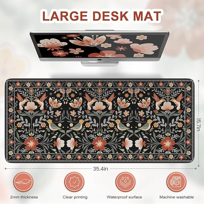 HAOCOO Desk Pad for Keyboard and Mouse, Large Mouse Pad for Desk, Cute Mouse Pad with Stitched Edge, Non-Slip Rubber Keyboard Mat for Office (Black)