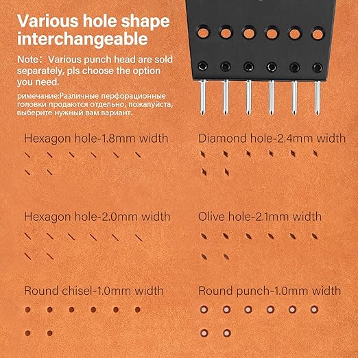 WUTA Removable Leather Hole Punch,Versatile Leather Stitching Punch,Leather Hole Punch Tool Set,Leather Stitch Punch for Leather Stitching Punch Craft DIY（12 x Hexagon Head 2.0mm）