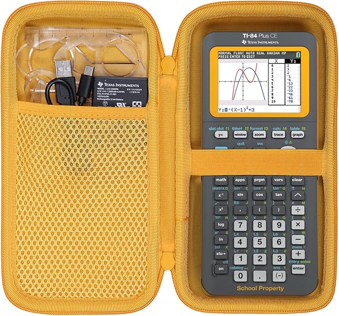 co2CREA Carrying Case for Texas Instruments TI-84 Plus CE Python Enhanced/TI-84/TI-Nspire CX II CAS/TI-Nspire CX II/TI-83 Plus/TI-89 Titanium/TI-85/TI-86 Color Graphing Calculator, Gray+Orange Case