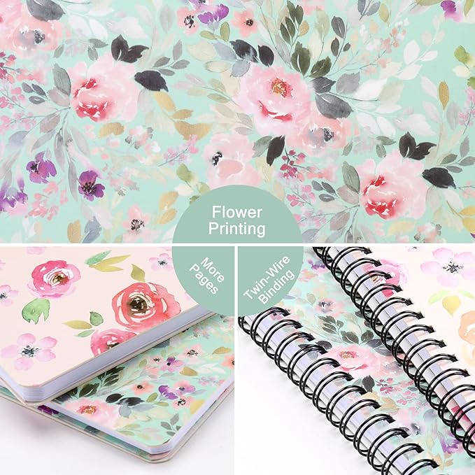 Spiral Notebook 5×7 Inch, 4 Pack Small Writing Journals College Ruled Hardcover Floral Notebook for School Supplies Studio Girls Women, Inner Pocket, 80 Sheets/160 Pages, B6 Size