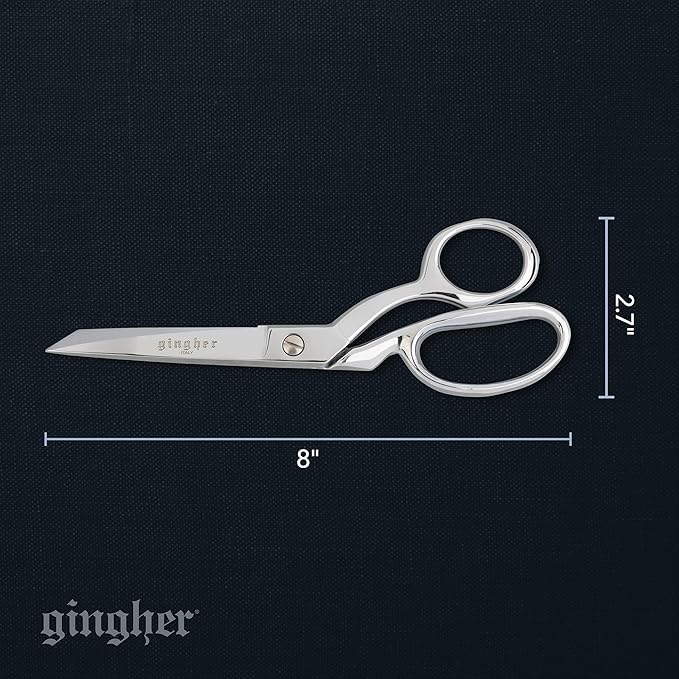 Gingher 8" Serrated Dressmaker's Fabric Scissors with Protective Sheath - 8" Stainless Steel Shears - Sharp Knife Edge Fabric Scissors - Silver