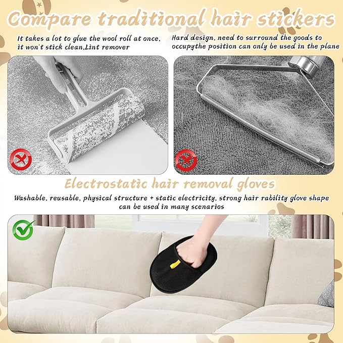Jadesiegel Pet Hair Removal Glove | Electrostatic Deshedding for Dogs & Cats | Reusable Grooming Glove for Furniture, Car & Clothing (1 PC)