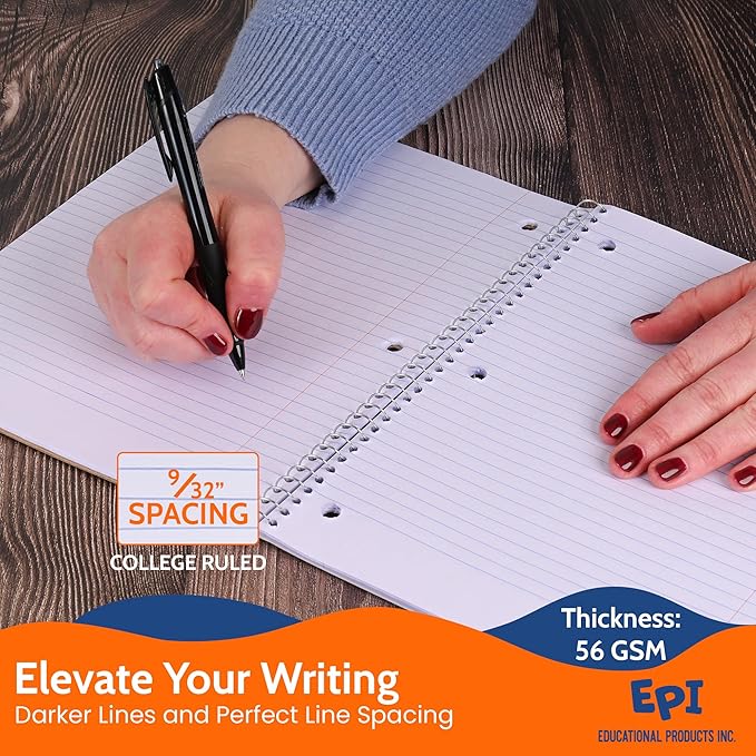 EPI Spiral Notebook | 1 Subject - College Ruled - 70 Sheets, Durable Spiral Binding | 10.5 x 8 in | Classroom Supplies | School, Office, Note Taking, Journaling - 3 Pack