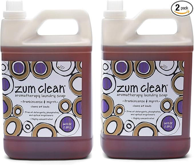 Indigo Wild Zum Clean Laundry Soap - Plant-Based Liquid Laundry Soap - Contains Baking Soda, Essential Oils & Saponified Coconut Oil - Frankincense & Myrrh Scent - 64 fl oz (2 Pack)