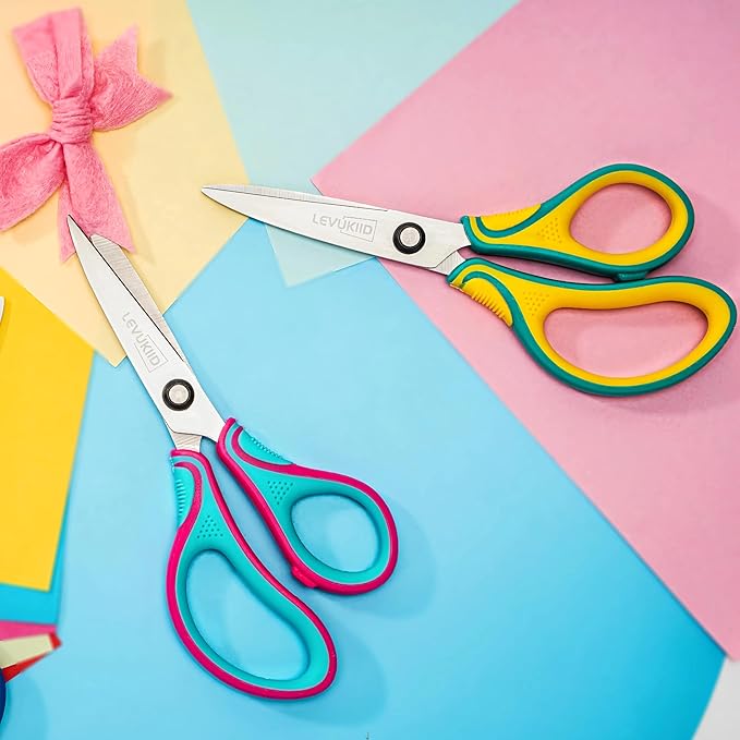 6.5-Inch Kids Scissors for Ages 8-12,pointed tip child scissors, Three Color Handles, Craft Cutting Tool