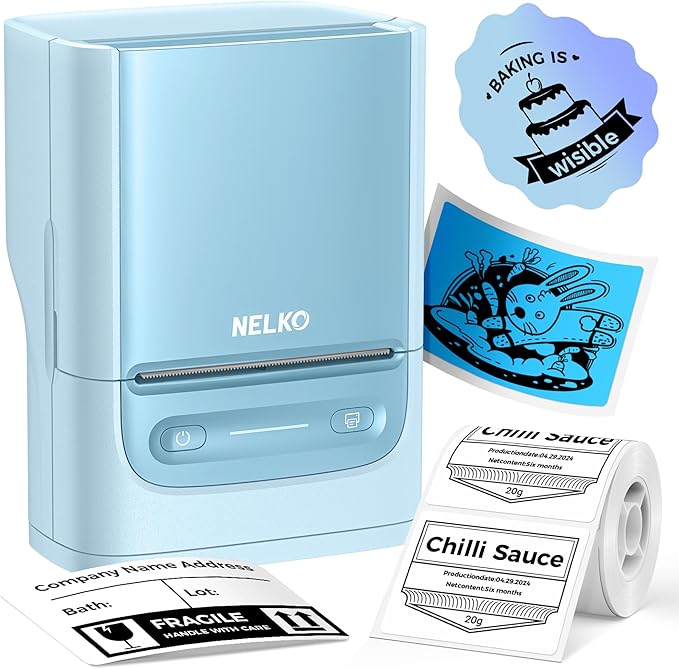 Nelko PM220 Bluetooth Label Maker Machine with Tape, 2 Inch Portable Thermal Printer for Small Business, Address, Logo, Clothing, Sticker Printer for Phones & PC, Cyan