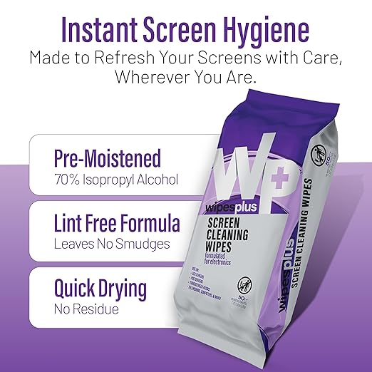 WIPESPLUS Screen Cleaning Wipes Electronic Cleaning Wipes with Alcohol for Home and Business, 1200 Count, (24 Packs of 50)