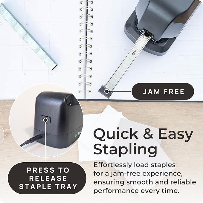 Heavy Duty Electric Stapler - Heavy Pro, 45 Sheet Capacity, Quiet Operation, Jam-Free and Easy Reload - AC Adapter