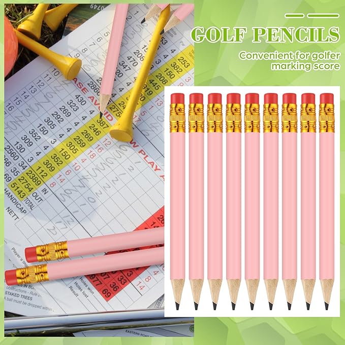 50 Pcs 4 Inch Mini Golf Pencils with Erasers Bulk Pack of Wooden Pencils for Parties Weddings School and Offices (Pink)