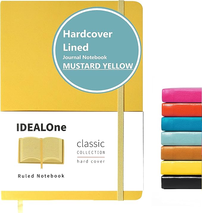 IDEALOne Hardcover Leather Journal Notebook Lined – A5 (5.7 x 8 inch),Wide college ruled,160 pages, 100GSM Thick Paper, Journal for Women, Men, Notebooks for Work, Journal for Writing - Mustard Yellow