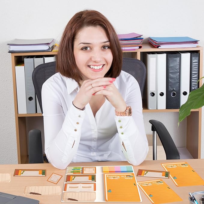 B1ykin Sticky Notes Set, Cartoon Theme Cute Self-Stick Notes Pad Christmas Thanksgiving Gifts， Self-Adhesive Writing Memo Pages Sticky to Do Notepad for Employee School Office (Funny Book Lovers)