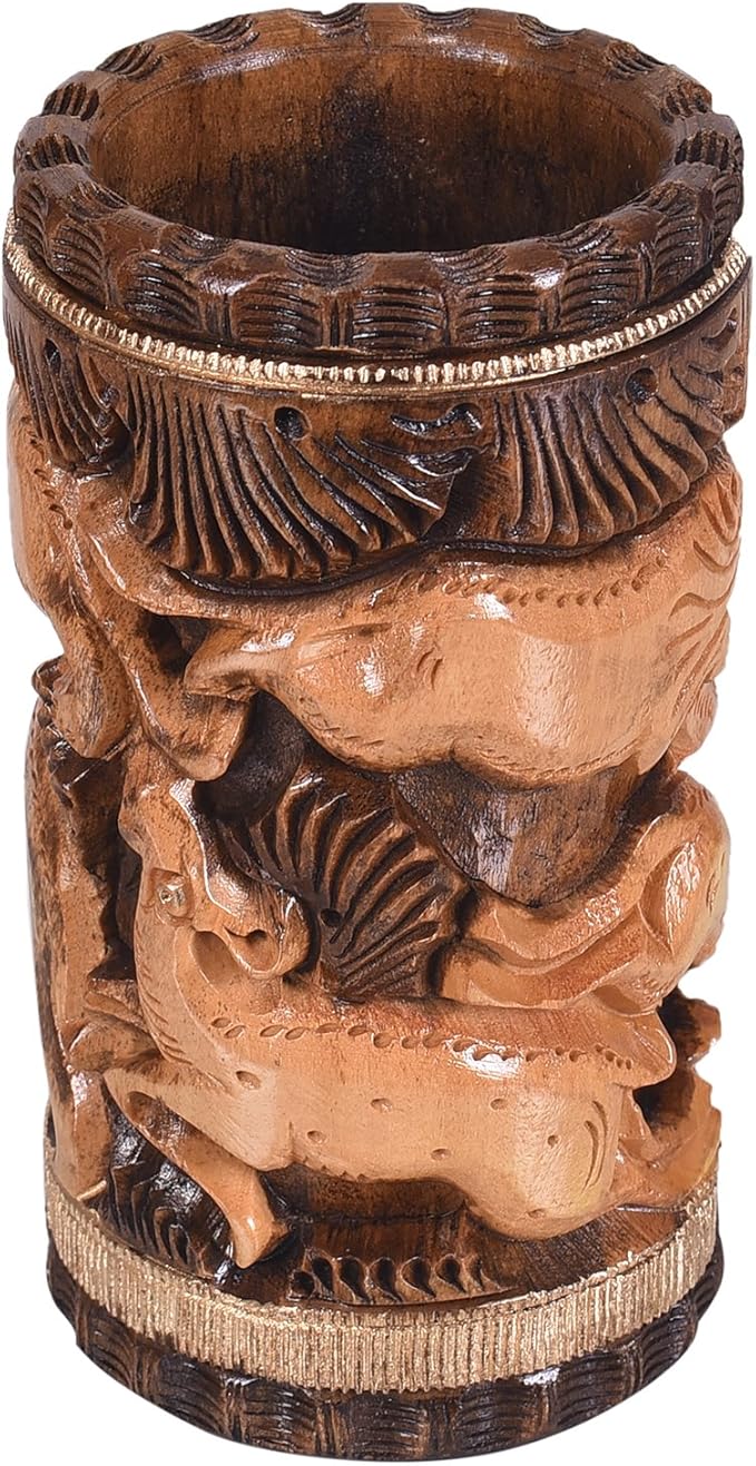 Craft Trade Hand Carved Wooden Pencil Holder for Desk Organizer for Home School Office Supplies Pen Pot Storage Box Suitable for Stationery - Wood