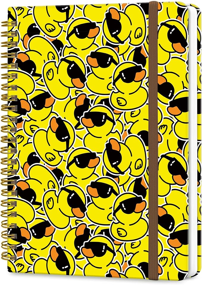 Spiral Journal Notebook, A5 Cute Notebooks for Women Men, College Ruled Hardcover Notebook for Work & Note Taking, 60 Pages Double-Wire Journals for Writing, Cool Yellow Ducks