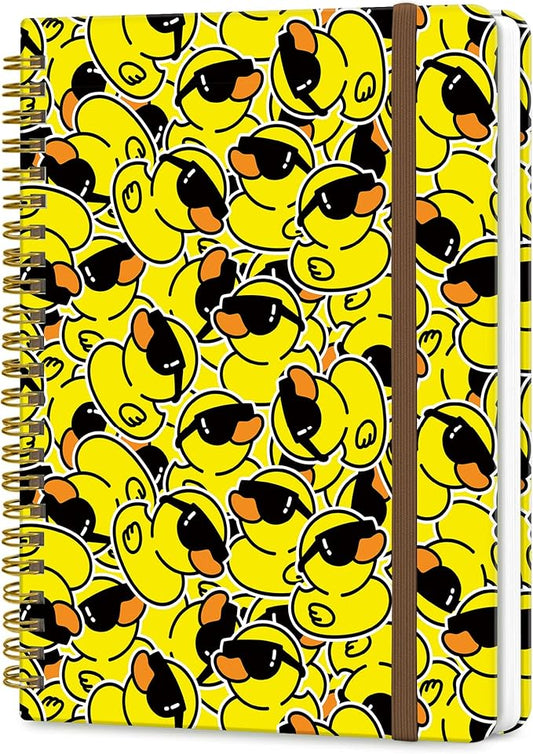 Spiral Journal Notebook, A5 Cute Notebooks for Women Men, College Ruled Hardcover Notebook for Work & Note Taking, 60 Pages Double-Wire Journals for Writing, Cool Yellow Ducks