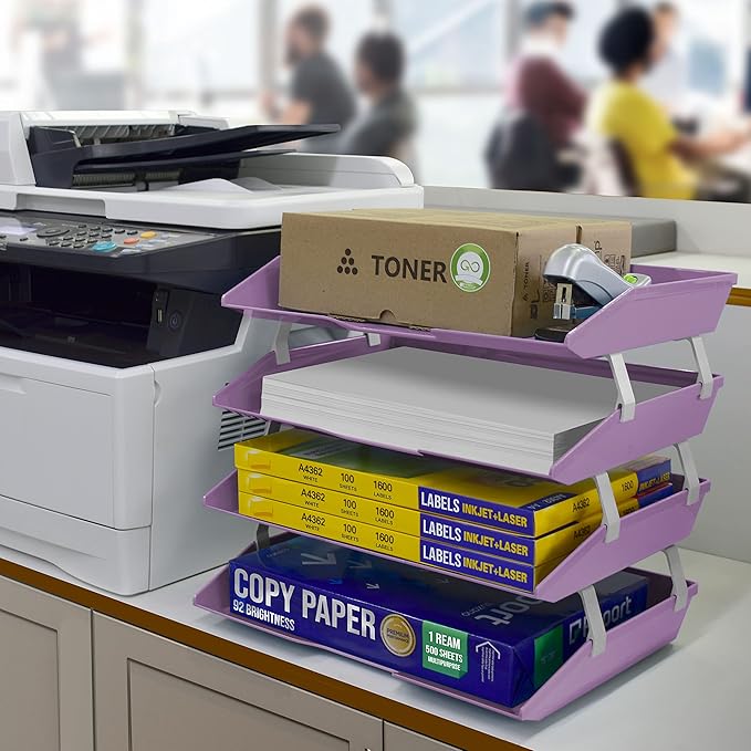 Acrimet Facility 4 Tier Letter Tray, Side Load, Letter Size/A4, Desktop File Organizer, Plastic (Solid Purple)