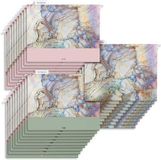 CharaVector Hanging File Folders Letter Size Assorted Durable Refined Design Decorative Hanging File Folder Set, 1/5-Cut Adjustable Tabs,30pcs for Cabinet,File Organizer,Marbling