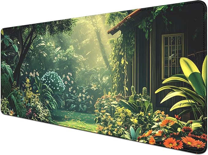 Green Garden Mouse Pad Desk Mat,Gaming Mouse Pad Large,Desk Cover Mat Desktop Mat,Big Mousepad with Stitched Edge Non-Slip Rubber Base for Work Study Gaming (27.5X11.8 in)